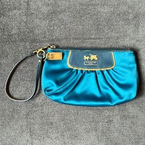 COACH Amanda Collection Large Satin Wristlet /Clutch Teal